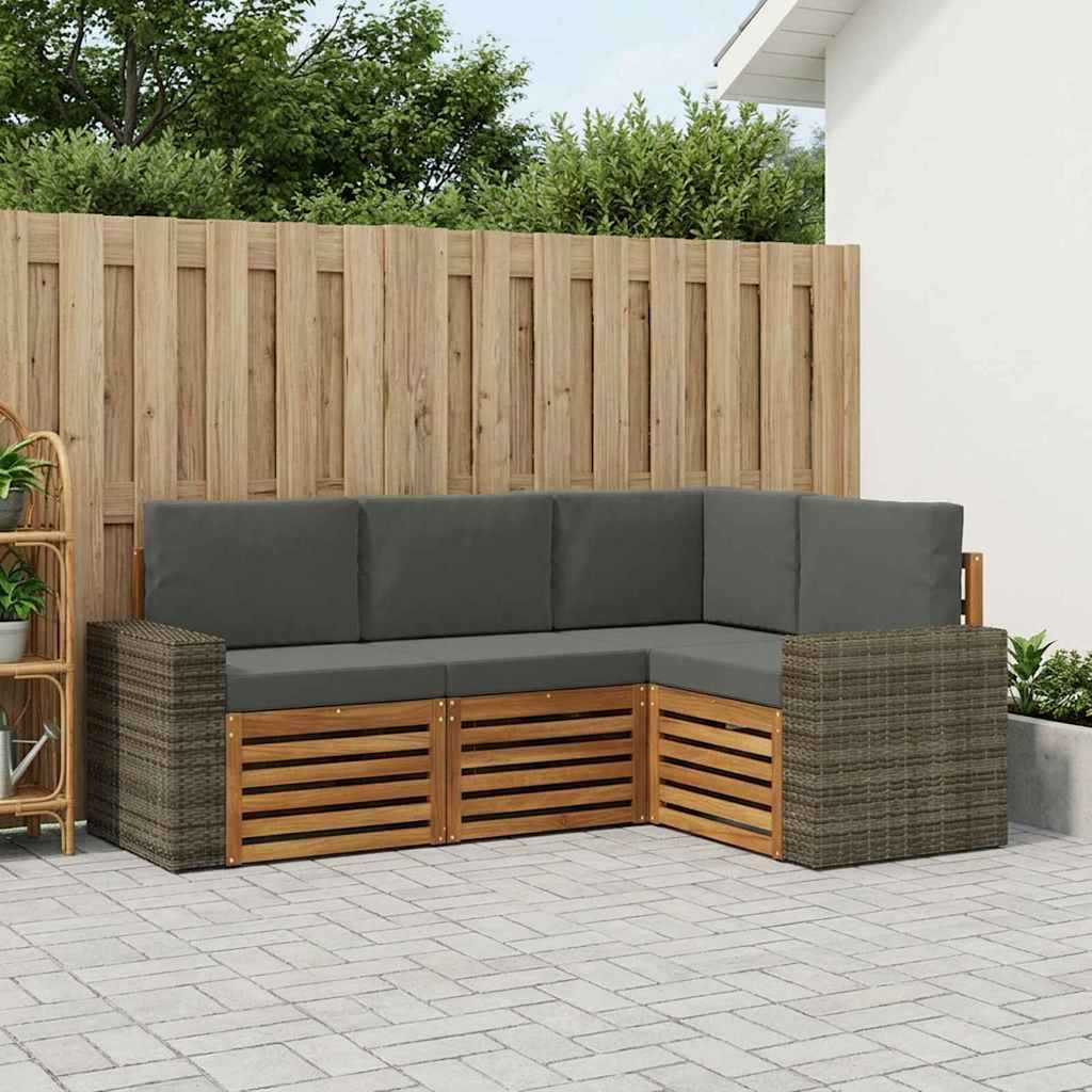 Outdoor-Sofagarnitur 4 stk. Natur und Anthrazit Polyester