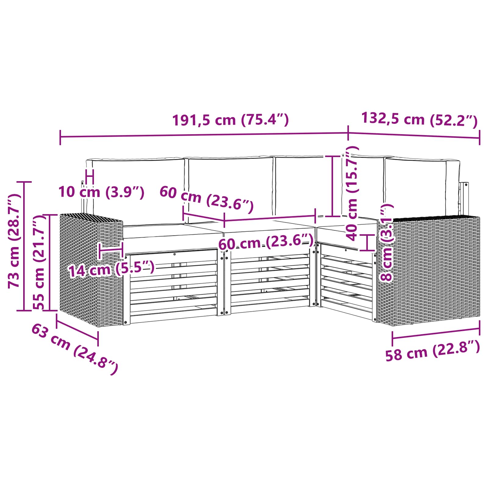 Outdoor-Sofagarnitur 4 stk. Natur und Anthrazit Polyester