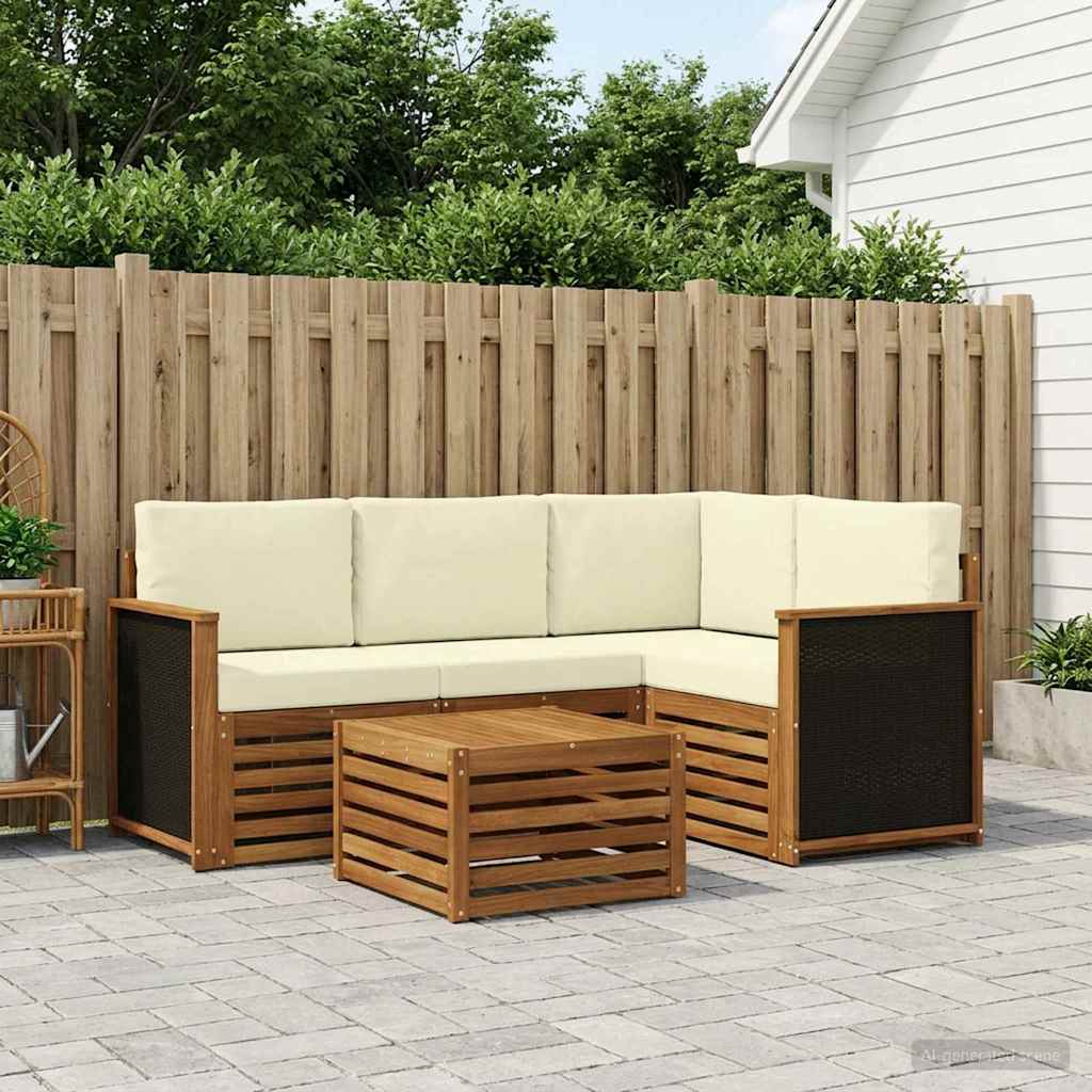 Outdoor-Sofagarnitur 5 pcs Natur und Creme 59 x 59 x 37 cm