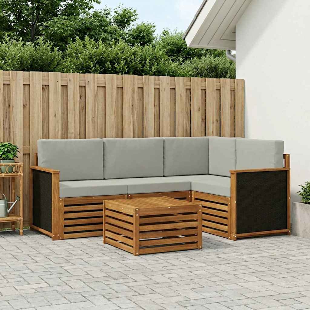 Outdoor-Sofagarnitur 5 stk. Natürlich und Hellgrau Polyester