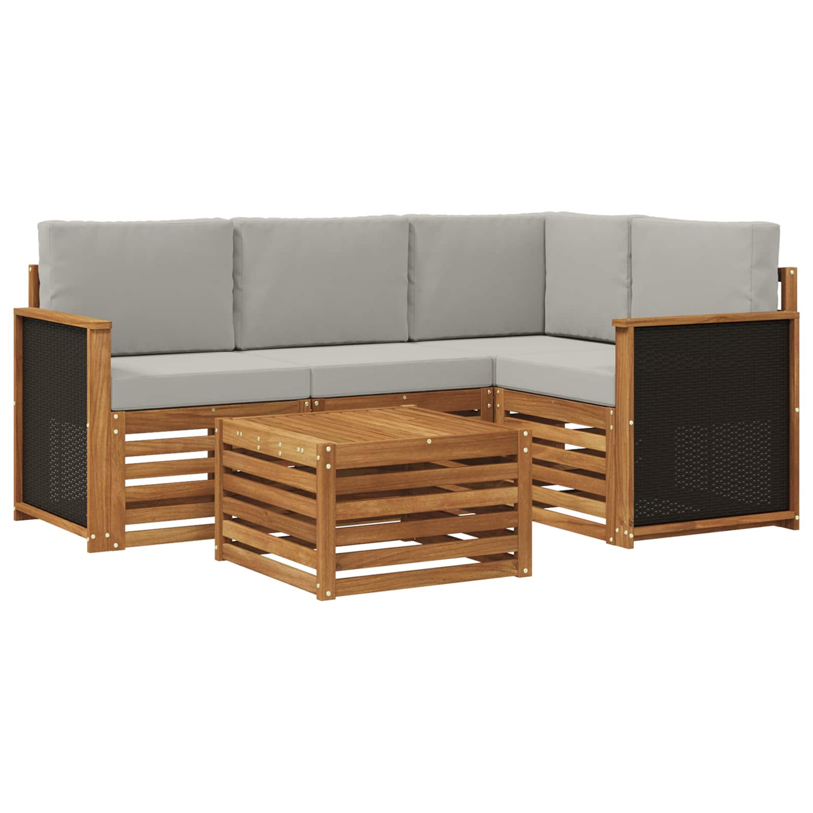 Outdoor-Sofagarnitur 5 stk. Natürlich und Hellgrau Polyester