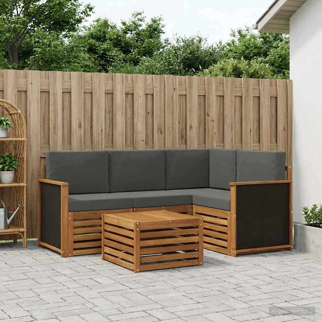 Outdoor-Sofagarnitur 5 stk. Natur und Anthrazit Polyester