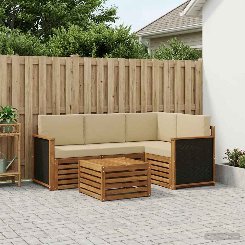 Outdoor-Sofagarnitur 5 stk. Natur und Beige Polyester