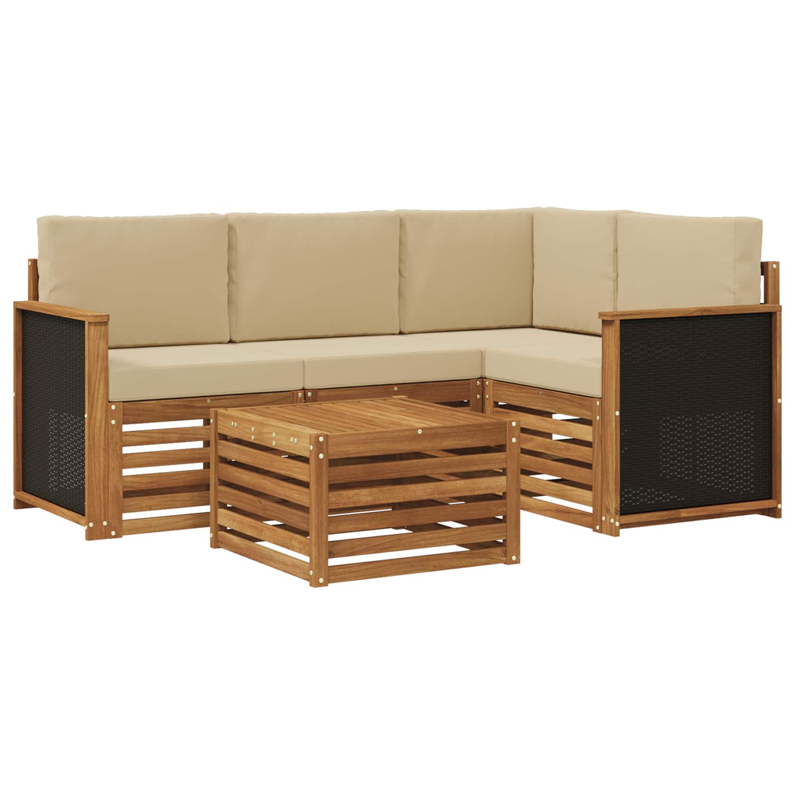 Outdoor-Sofagarnitur 5 stk. Natur und Beige Polyester