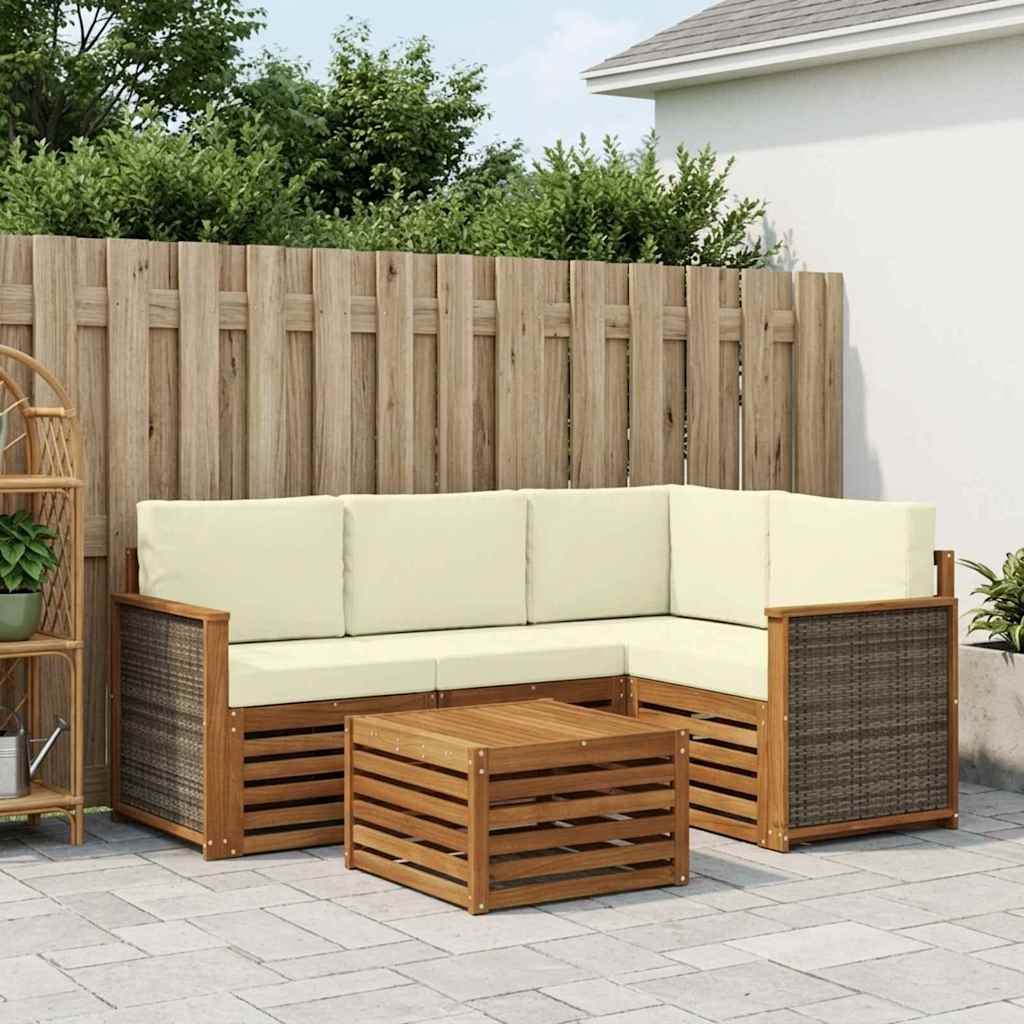 Outdoor-Sofagarnitur 5 pcs Natur und Creme 59 x 59 x 37 cm