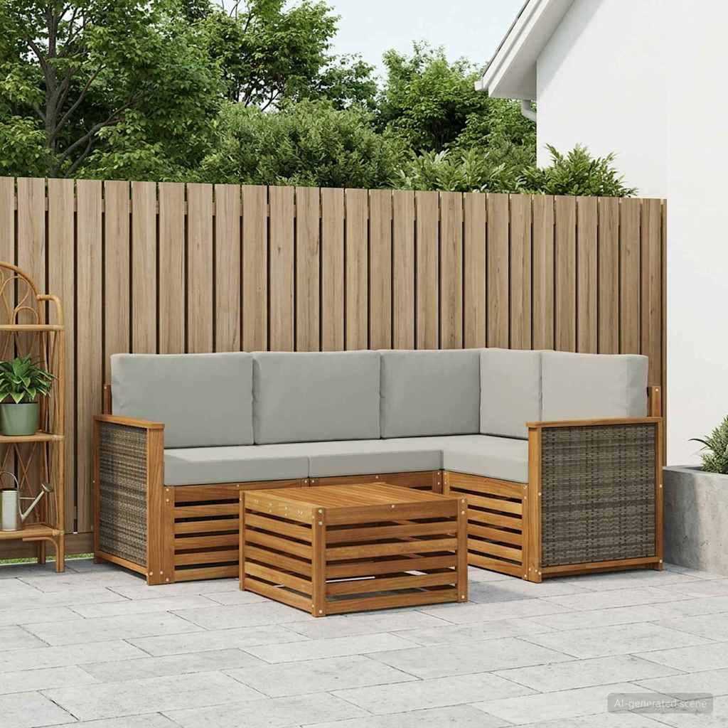 Outdoor-Sofagarnitur 5 stk. Natürlich und Hellgrau Polyester