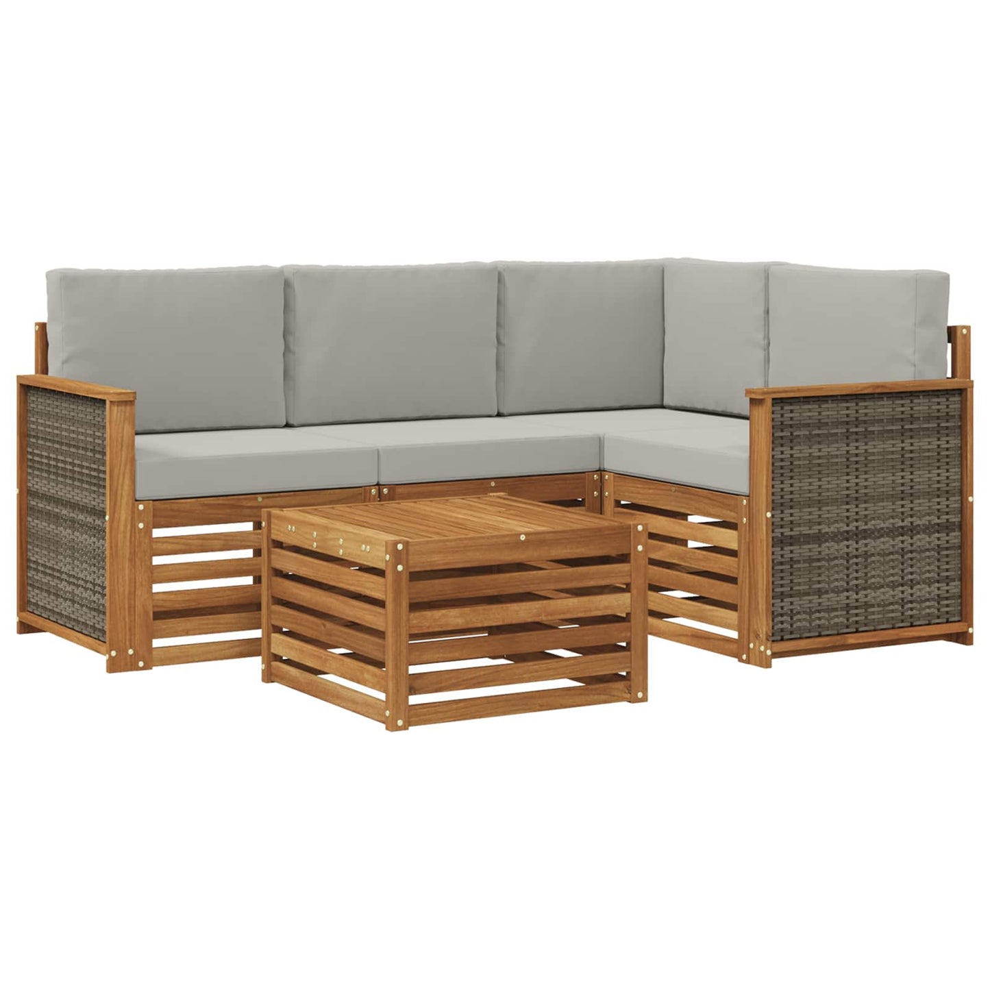 Outdoor-Sofagarnitur 5 stk. Natürlich und Hellgrau Polyester
