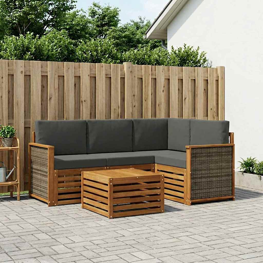 Outdoor-Sofagarnitur 5 stk. Natur und Anthrazit Polyester