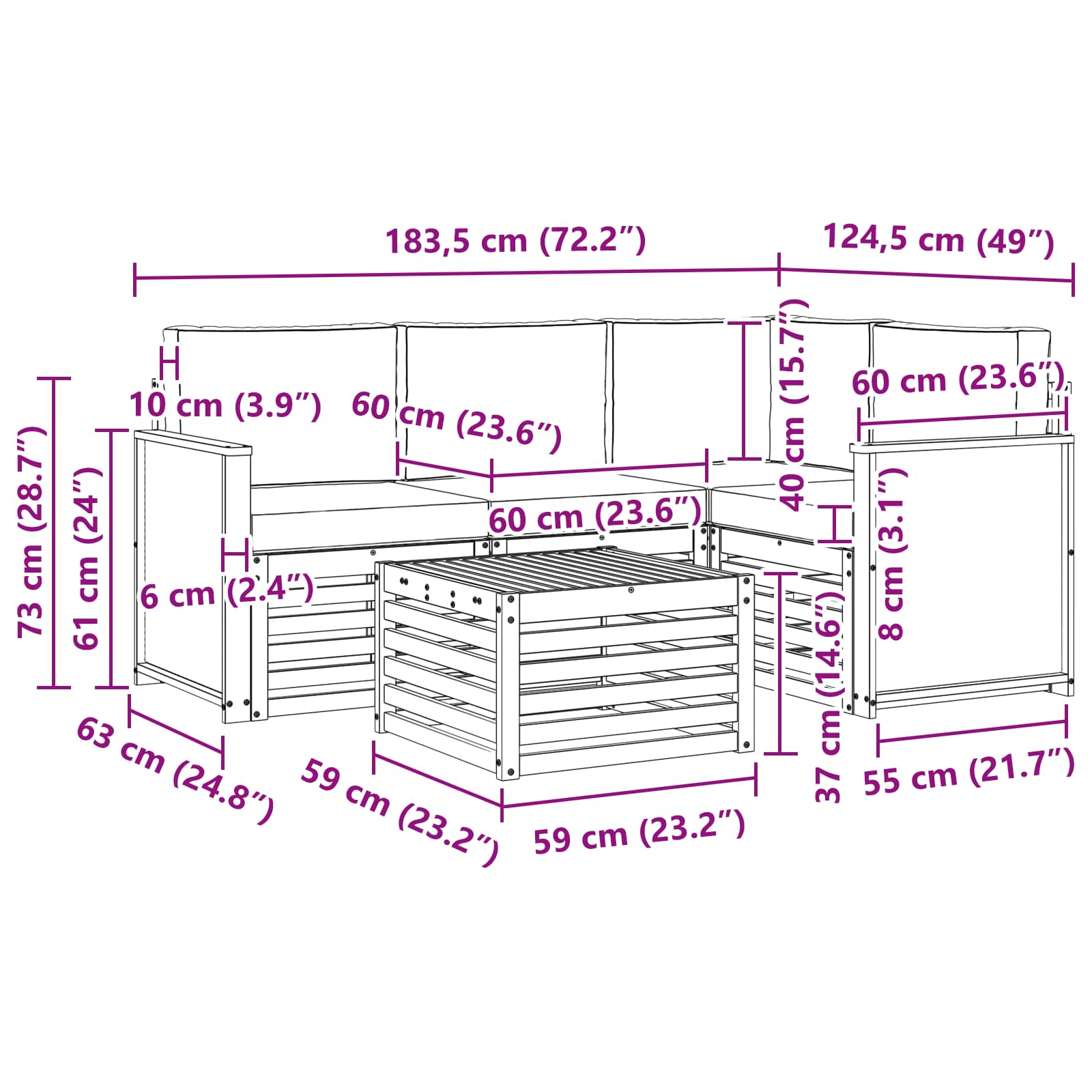 Outdoor-Sofagarnitur 5 stk. Natur und Anthrazit Polyester