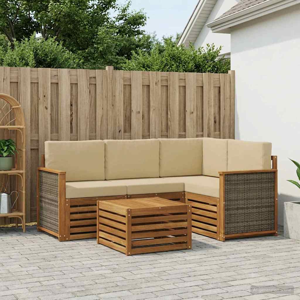 Outdoor-Sofagarnitur 5 stk. Natur und Beige Polyester