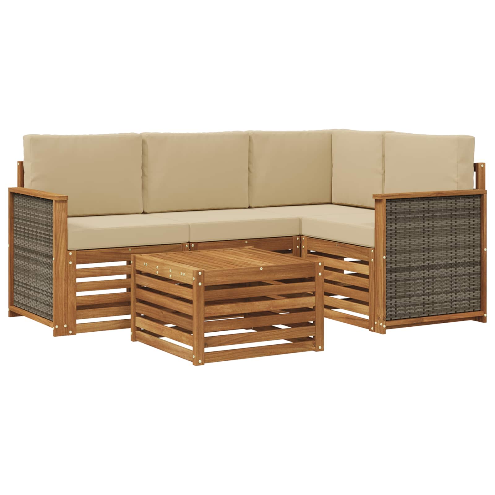 Outdoor-Sofagarnitur 5 stk. Natur und Beige Polyester