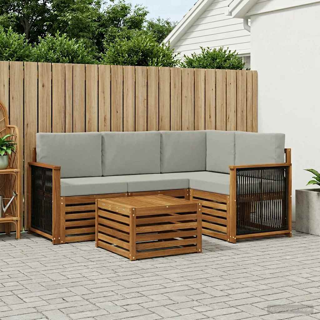 Outdoor-Sofagarnitur 5 stk. Natürlich und Hellgrau Polyester