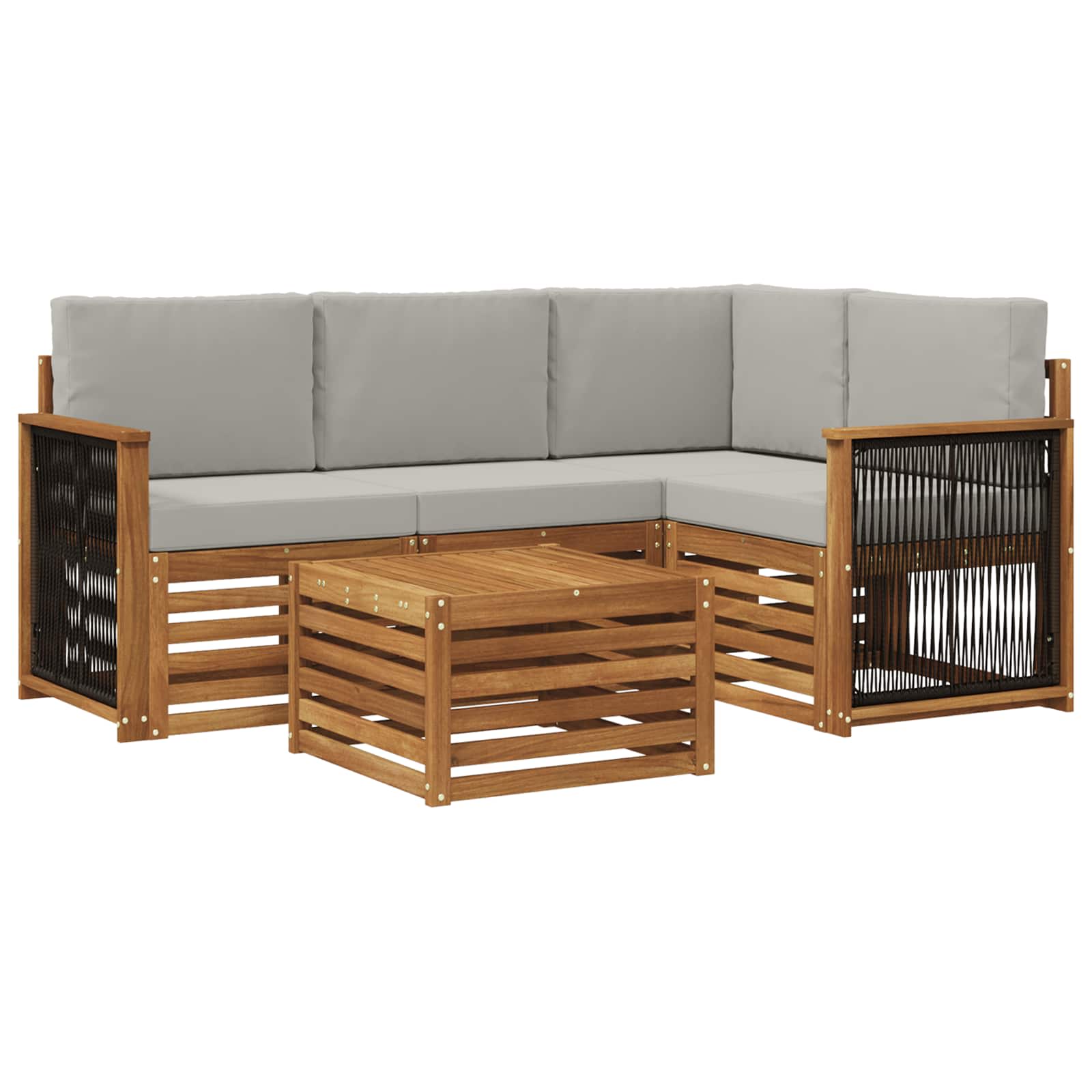 Outdoor-Sofagarnitur 5 stk. Natürlich und Hellgrau Polyester