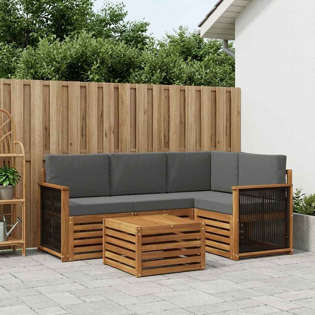 Outdoor-Sofagarnitur 5 stk. Natur und Anthrazit Polyester