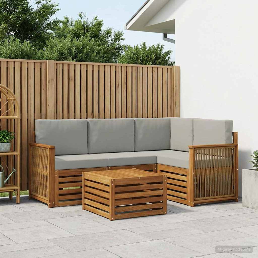 Outdoor-Sofagarnitur 5 stk. Natürlich und Hellgrau Polyester