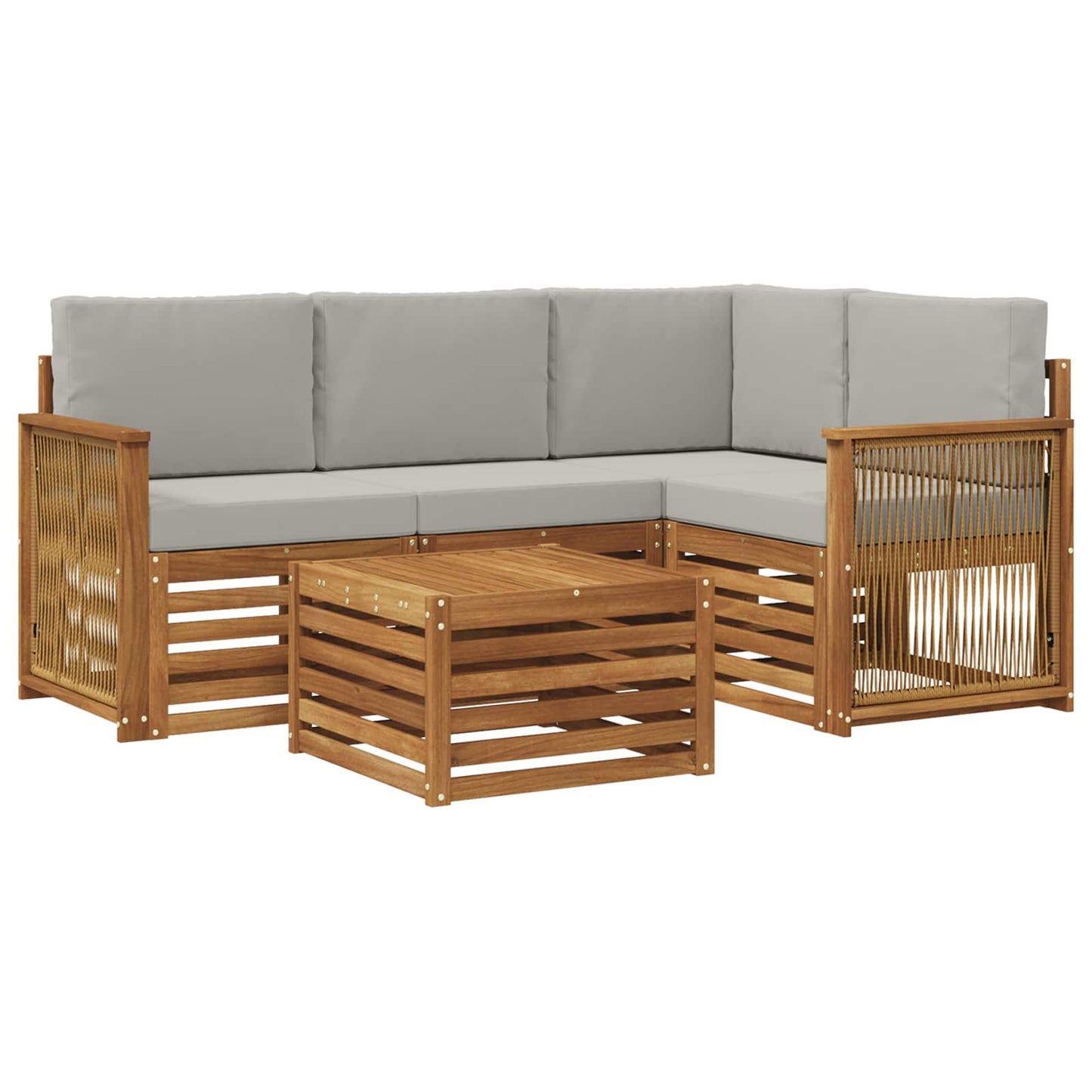 Outdoor-Sofagarnitur 5 stk. Natürlich und Hellgrau Polyester