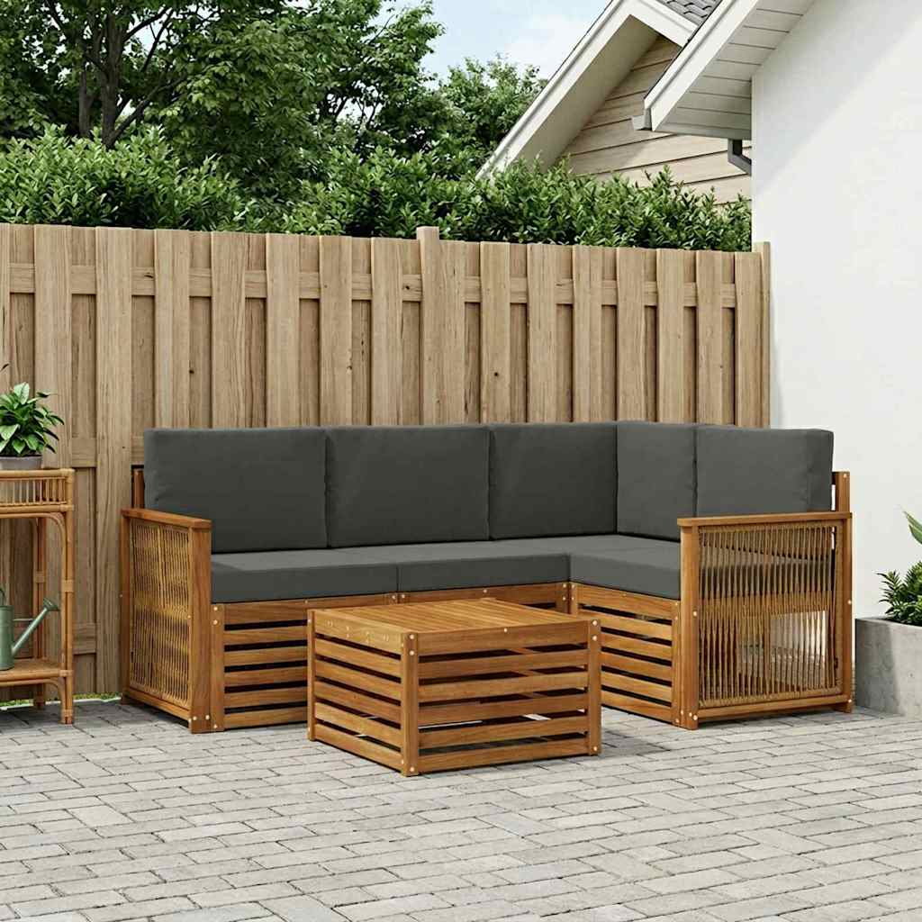 Outdoor-Sofagarnitur 5 stk. Natur und Anthrazit Polyester
