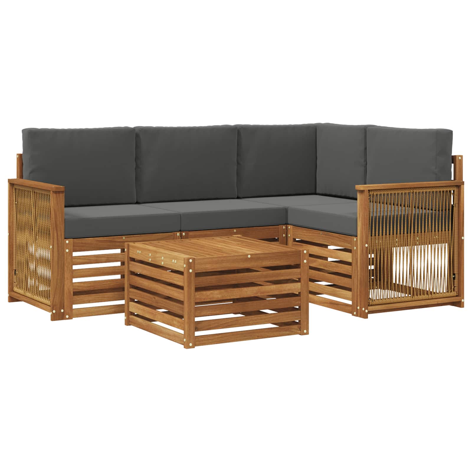 Outdoor-Sofagarnitur 5 stk. Natur und Anthrazit Polyester