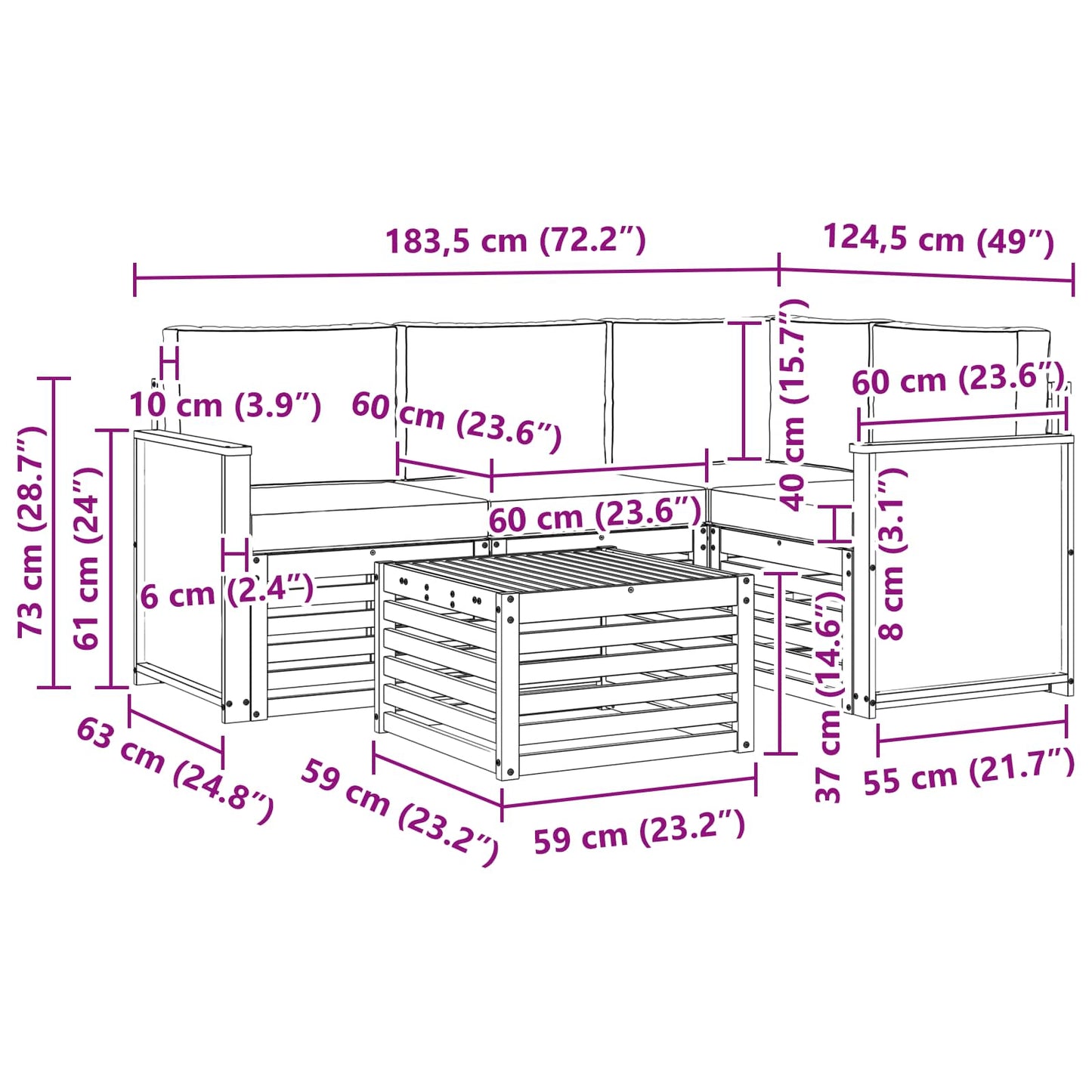 Outdoor-Sofagarnitur 5 stk. Natur und Anthrazit Polyester