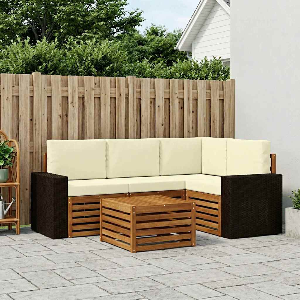 Outdoor-Sofagarnitur 5 pcs Natur und Creme 59 x 59 x 37 cm