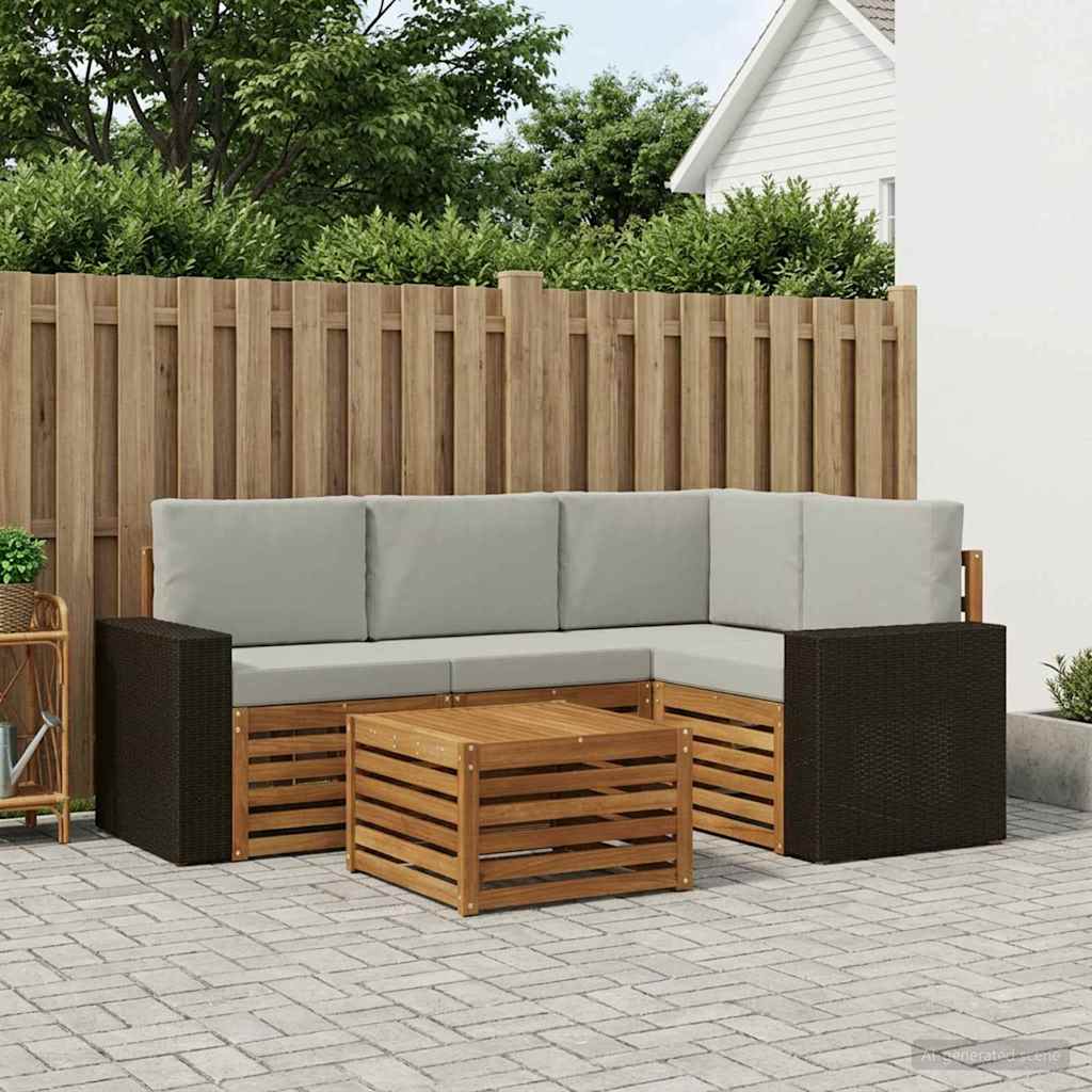 Outdoor-Sofagarnitur 5 stk. Natürlich und Hellgrau Polyester
