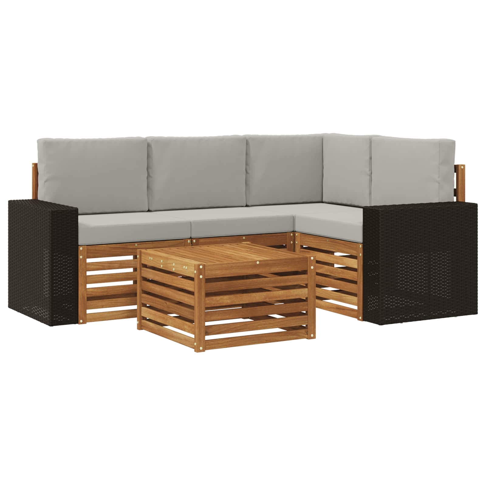 Outdoor-Sofagarnitur 5 stk. Natürlich und Hellgrau Polyester