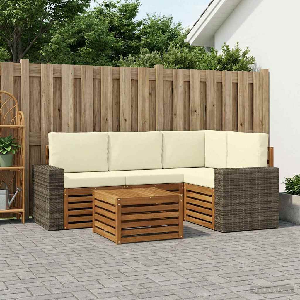 Outdoor-Sofagarnitur 5 pcs Natur und Creme 59 x 59 x 37 cm