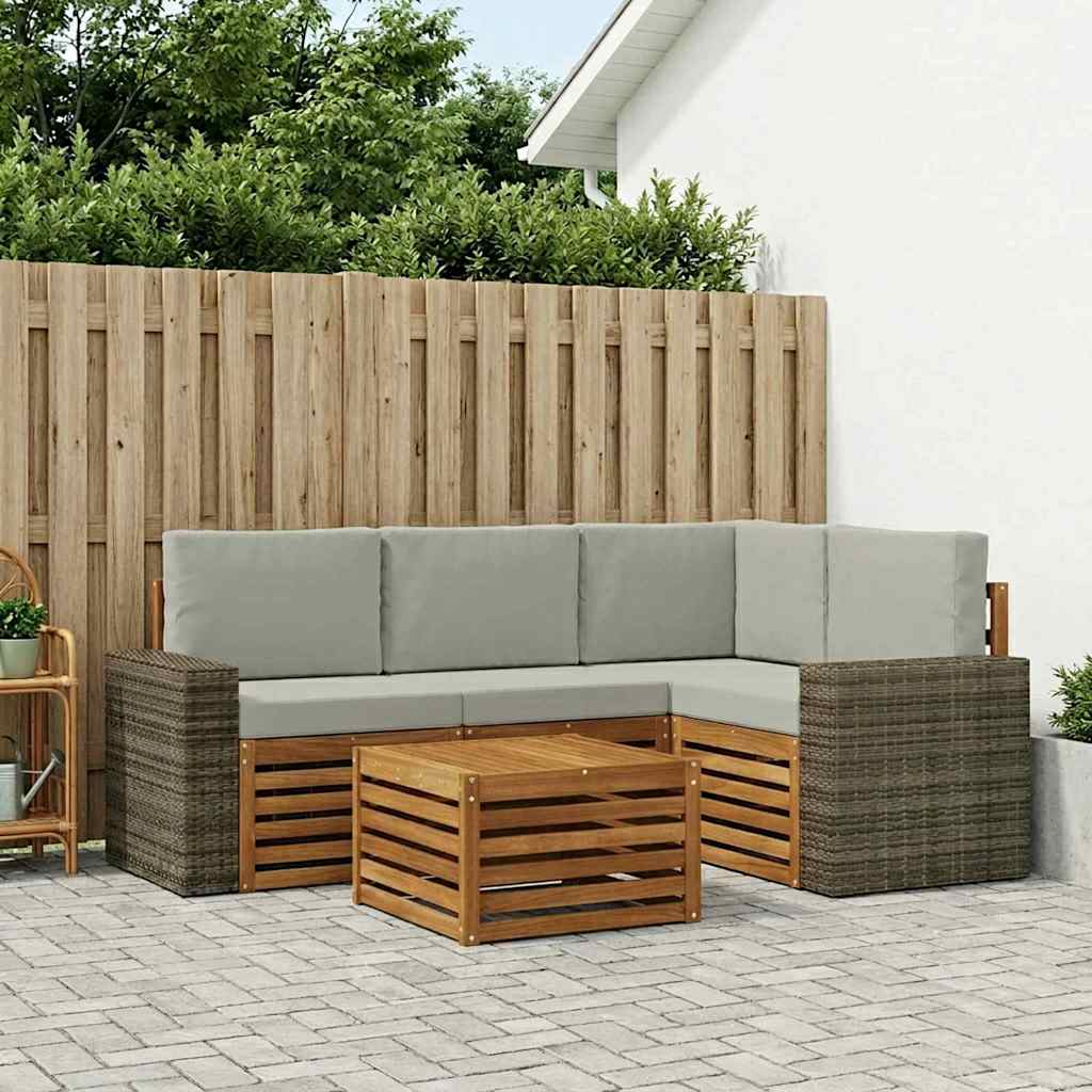 Outdoor-Sofagarnitur 5 stk. Natürlich und Hellgrau Polyester