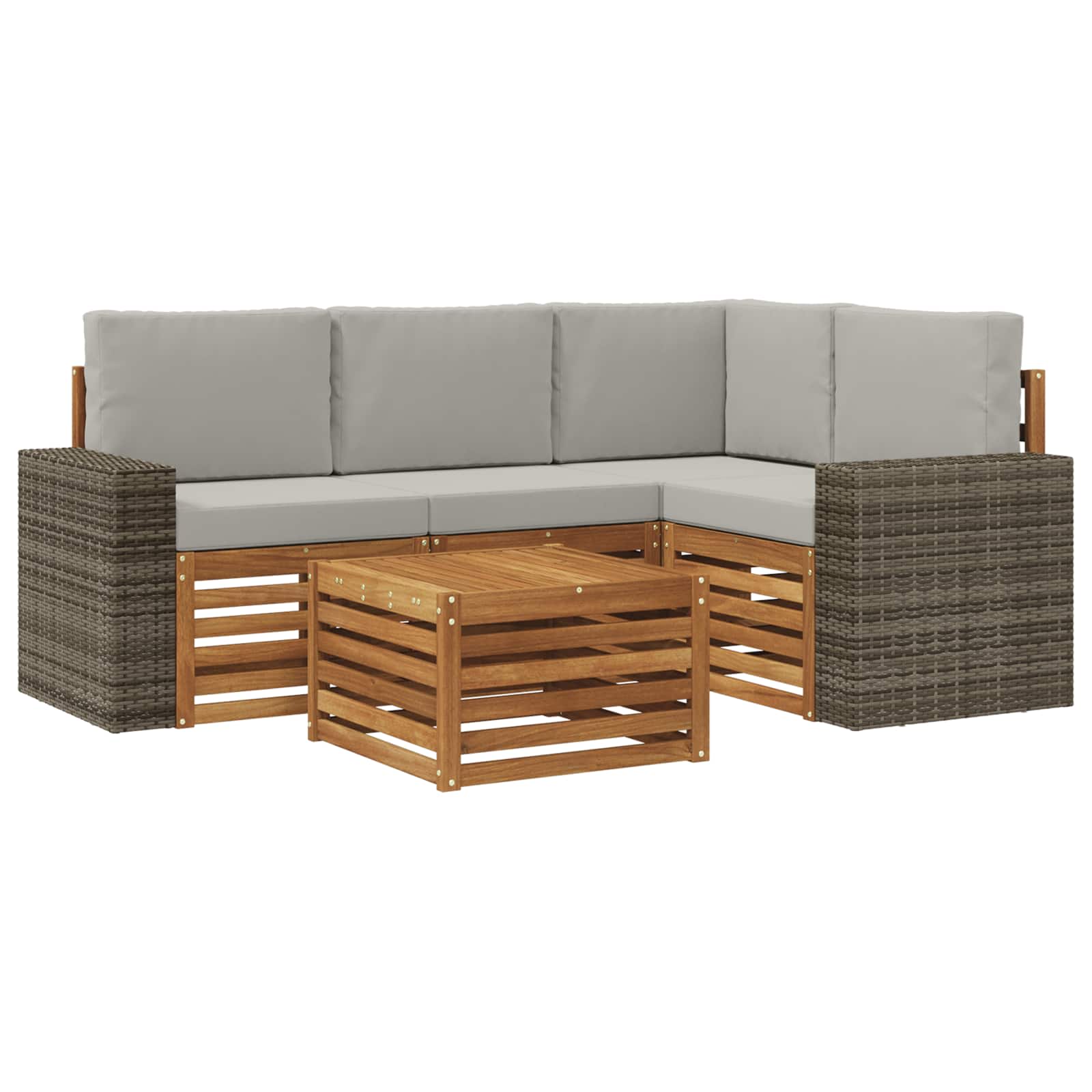 Outdoor-Sofagarnitur 5 stk. Natürlich und Hellgrau Polyester