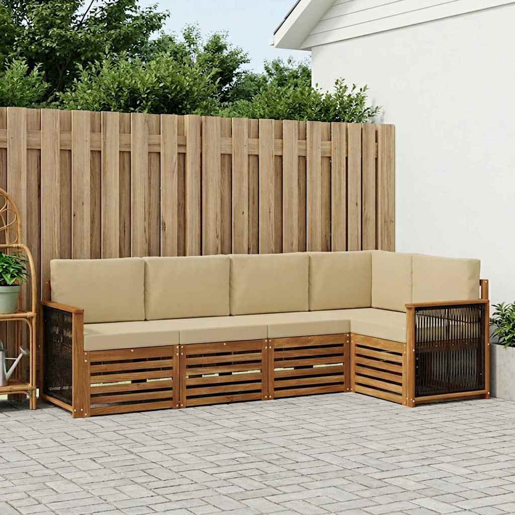 Ecksofa Set 4 pcs Natur Massives Akazienholz und Polyester