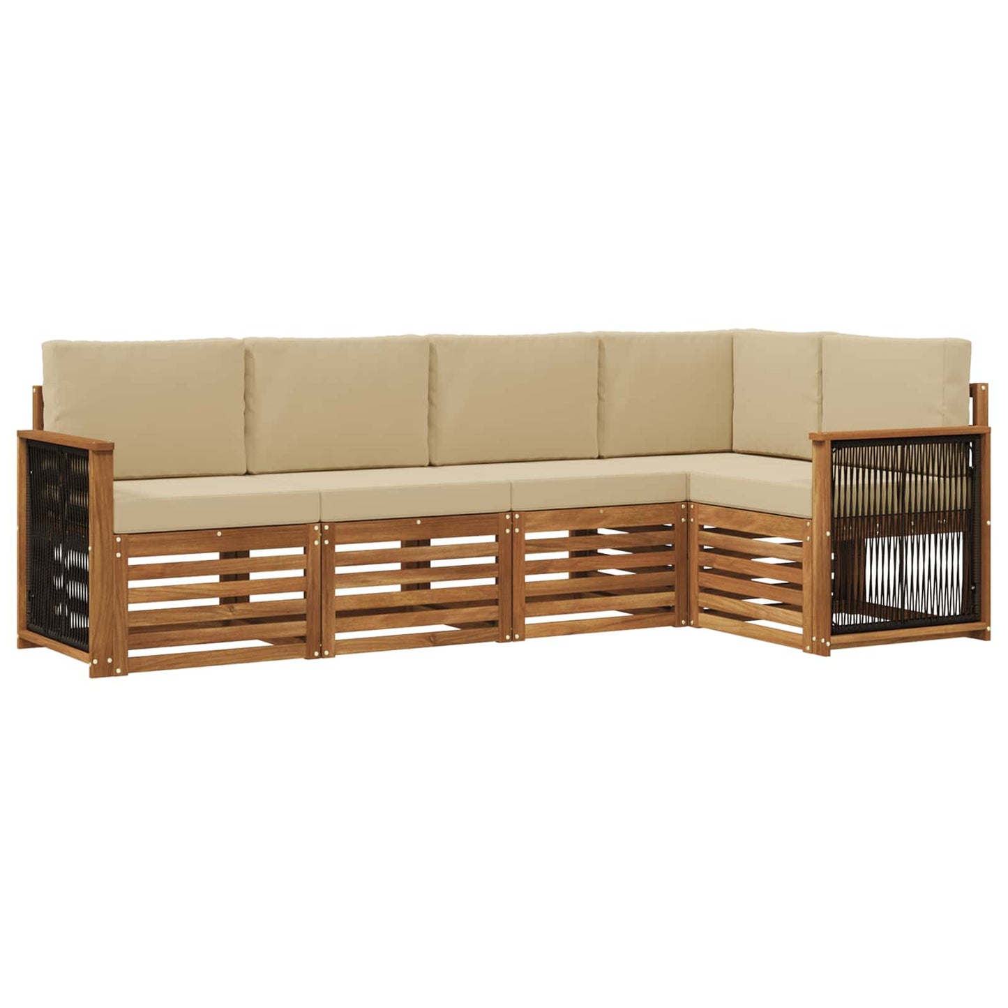 Ecksofa Set 4 pcs Natur Massives Akazienholz und Polyester