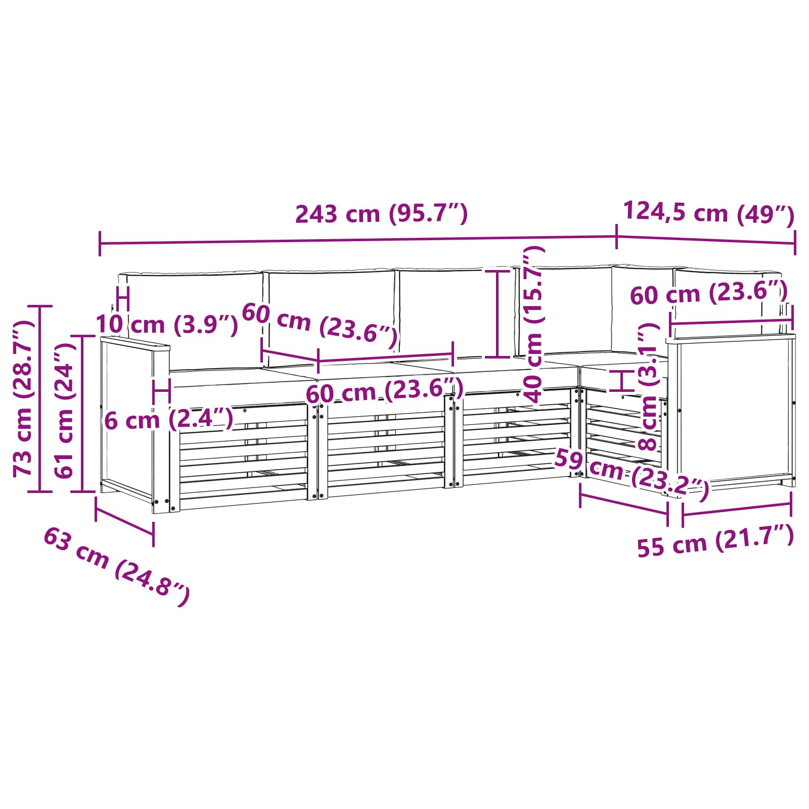 Outdoor-Sofagarnitur 4 stk. Natur