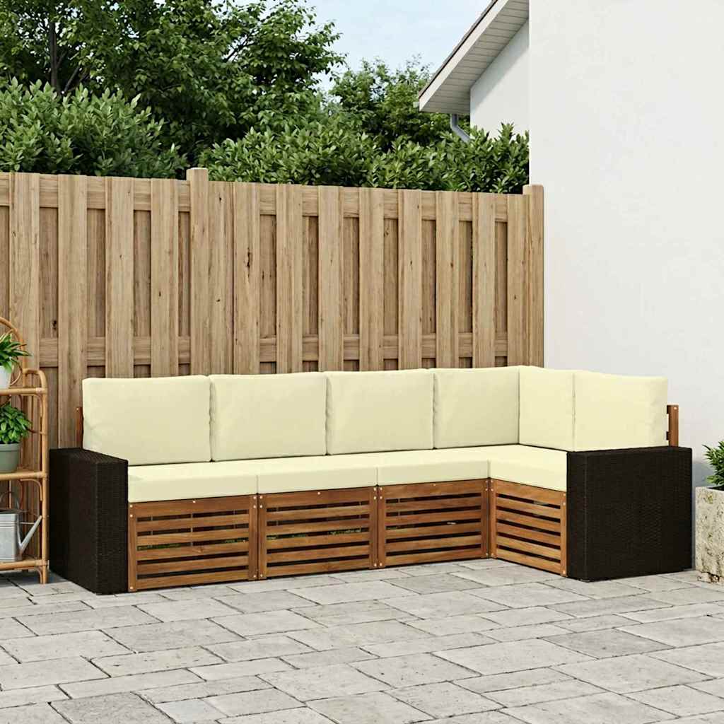 Ecksofa Set mit Kissen 5 pcs Natur und Creme Massivholz Akazie