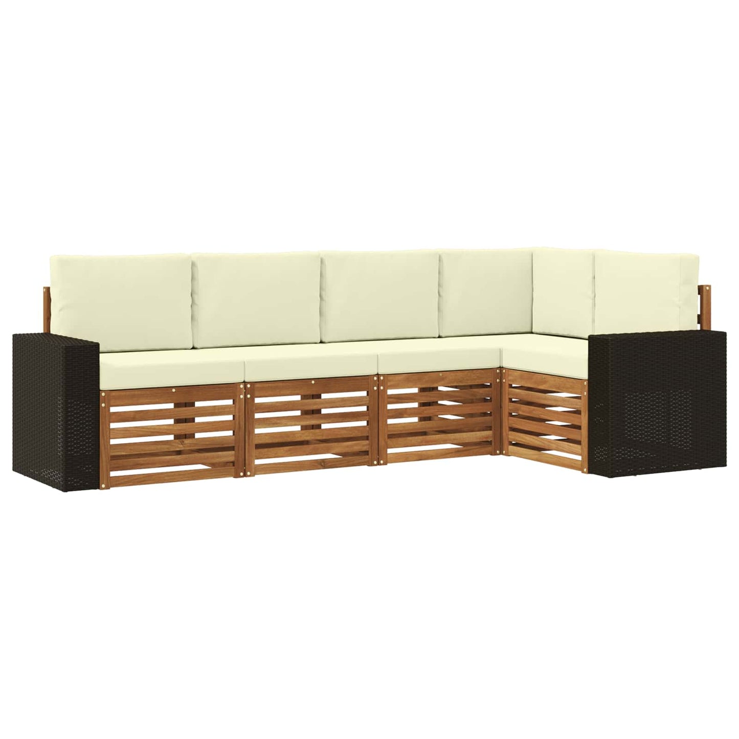Ecksofa Set mit Kissen 5 pcs Natur und Creme Massivholz Akazie