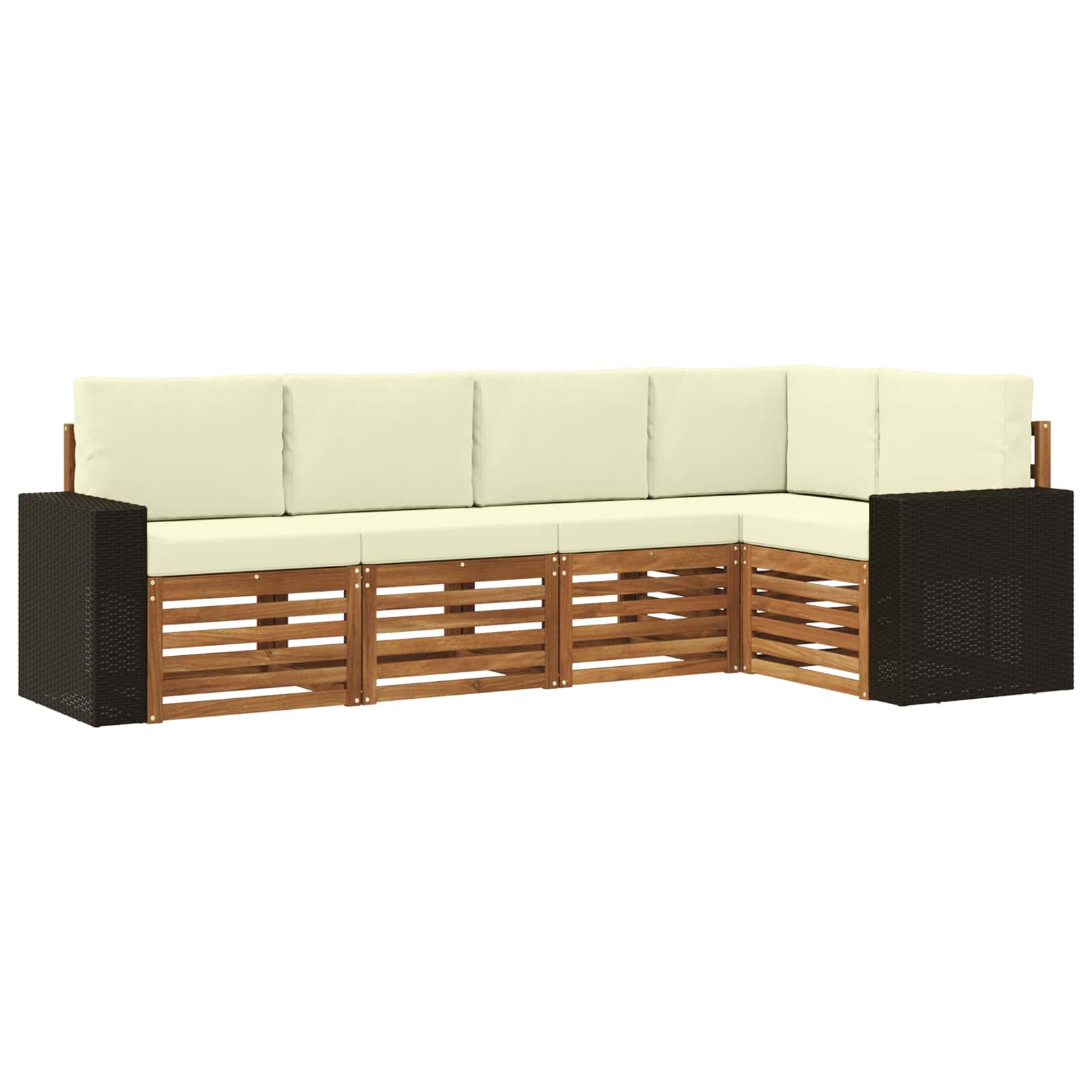 Ecksofa Set mit Kissen 5 pcs Natur und Creme Massivholz Akazie