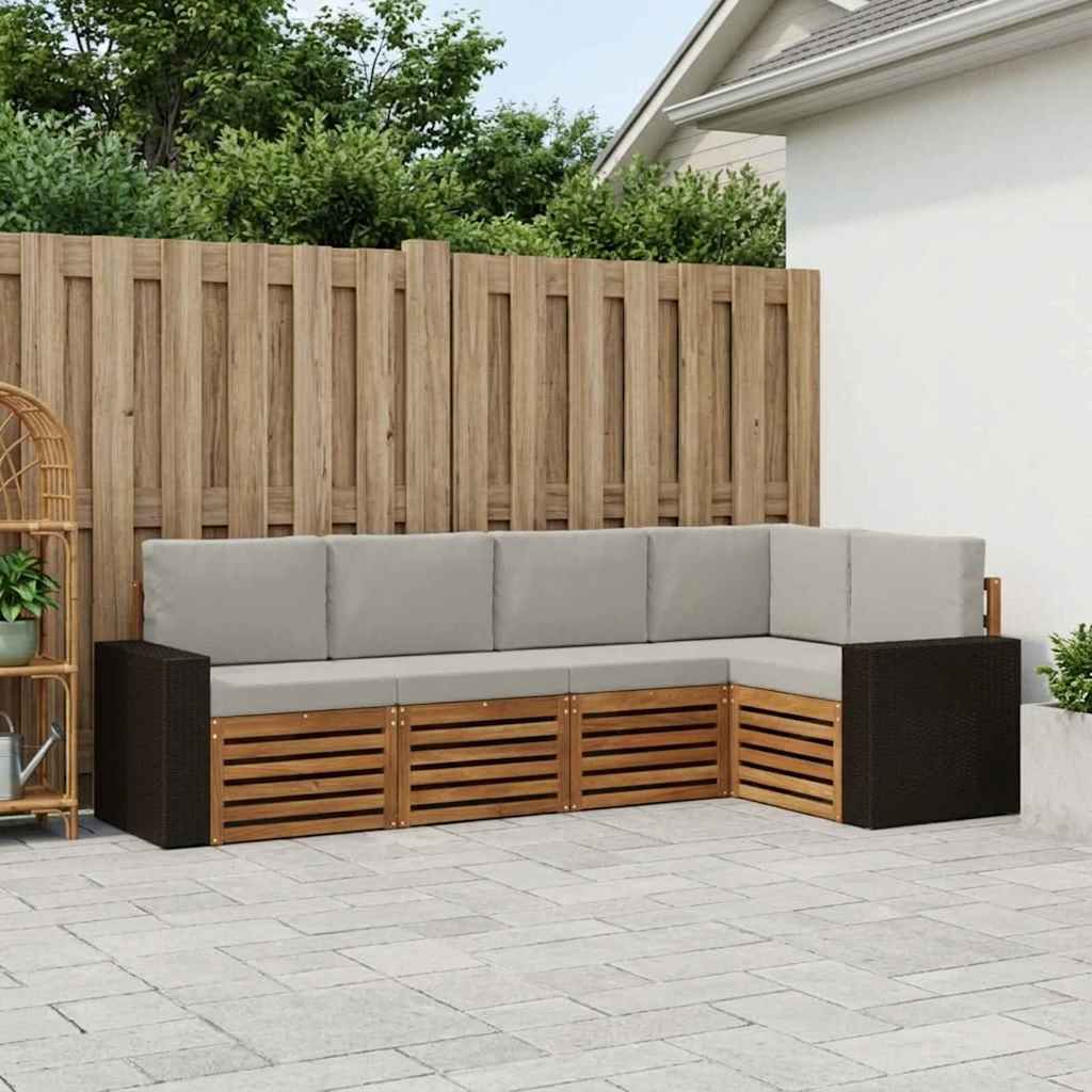 Outdoor-Sofagarnitur 5 stk. Natürlich und Hellgrau Polyester