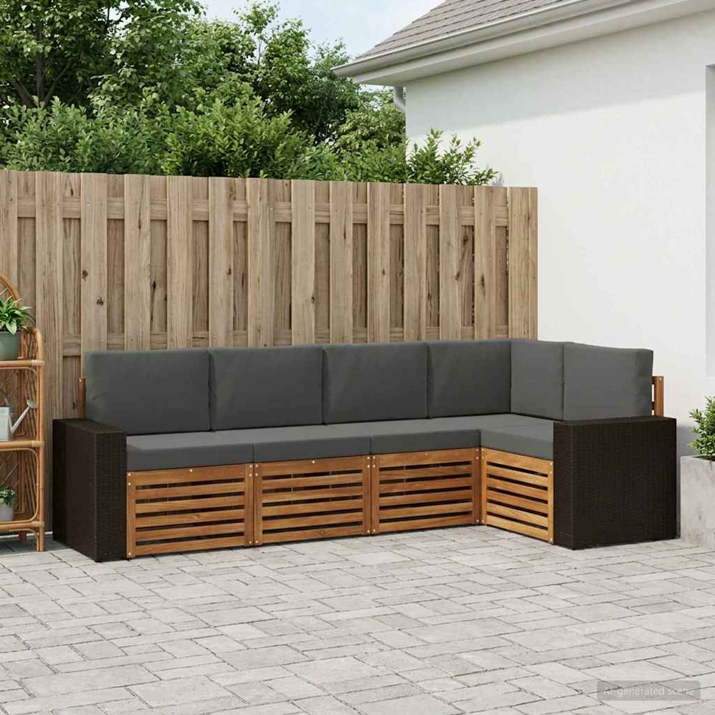 Ecksofa Set 5 pcs Natur und Anthrazit Massivholz Akazie