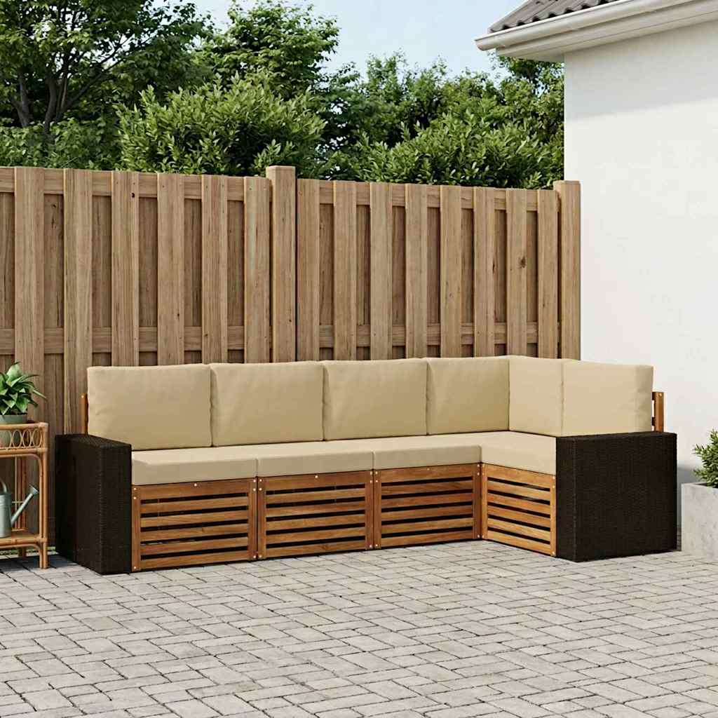 Outdoor-Sofagarnitur 5 stk. Natur und Beige Polyester
