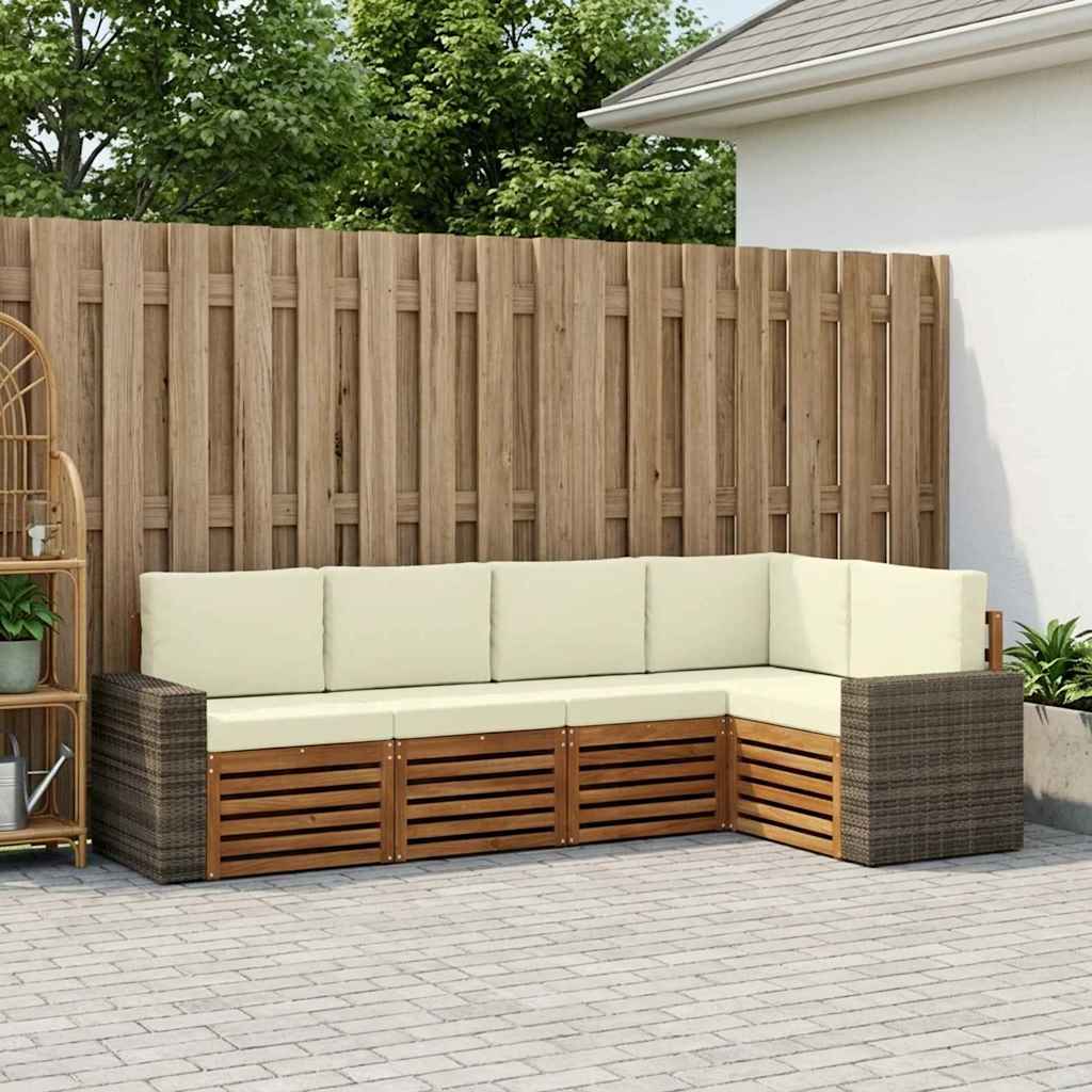 Ecksofa Set mit Kissen 5 pcs Natur und Creme Massivholz Akazie