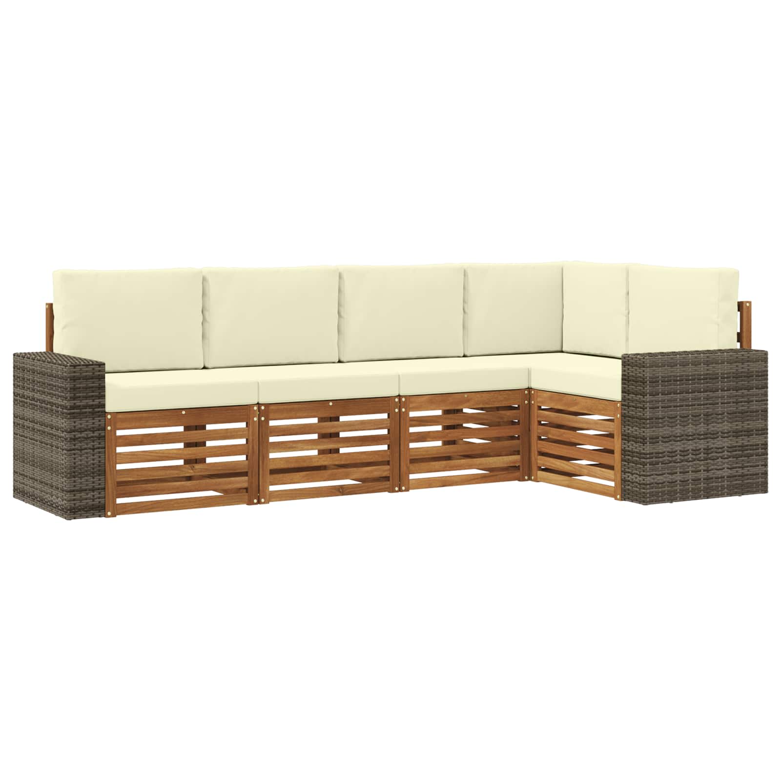 Ecksofa Set mit Kissen 5 pcs Natur und Creme Massivholz Akazie