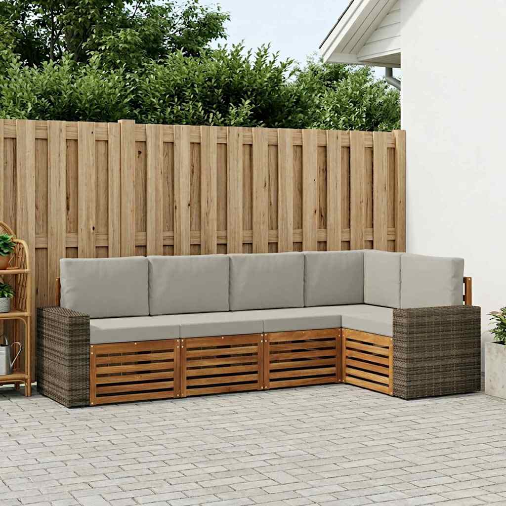Outdoor-Sofagarnitur 5 stk. Natürlich und Hellgrau Polyester