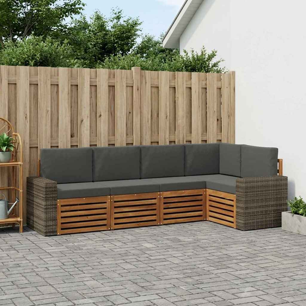 Ecksofa Set 5 pcs Natur und Anthrazit Massivholz Akazie