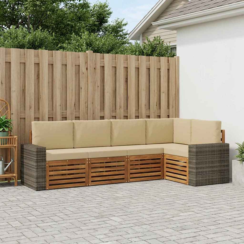 Ecksofa Set mit Kissen 5 pcs Natur und Beige Massivholz Akazie
