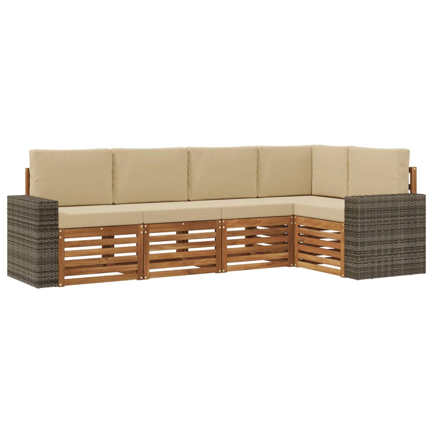 Ecksofa Set mit Kissen 5 pcs Natur und Beige Massivholz Akazie