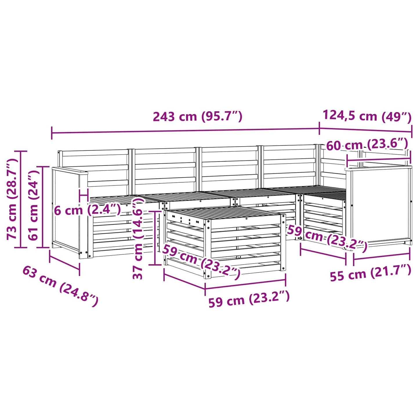 Outdoor-Sofagarnitur 5 stk. Natur Massivholz Akazie