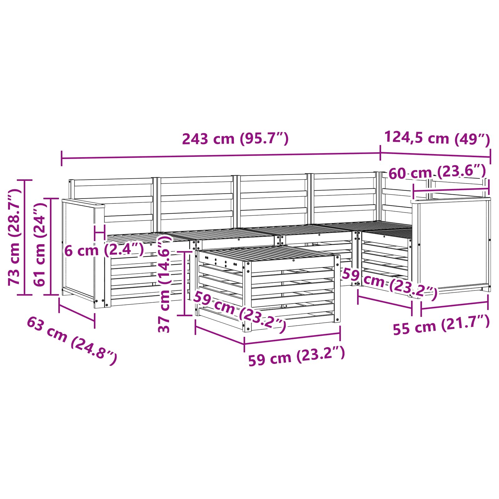 Outdoor-Sofagarnitur 5 stk. Natur Massivholz Akazie