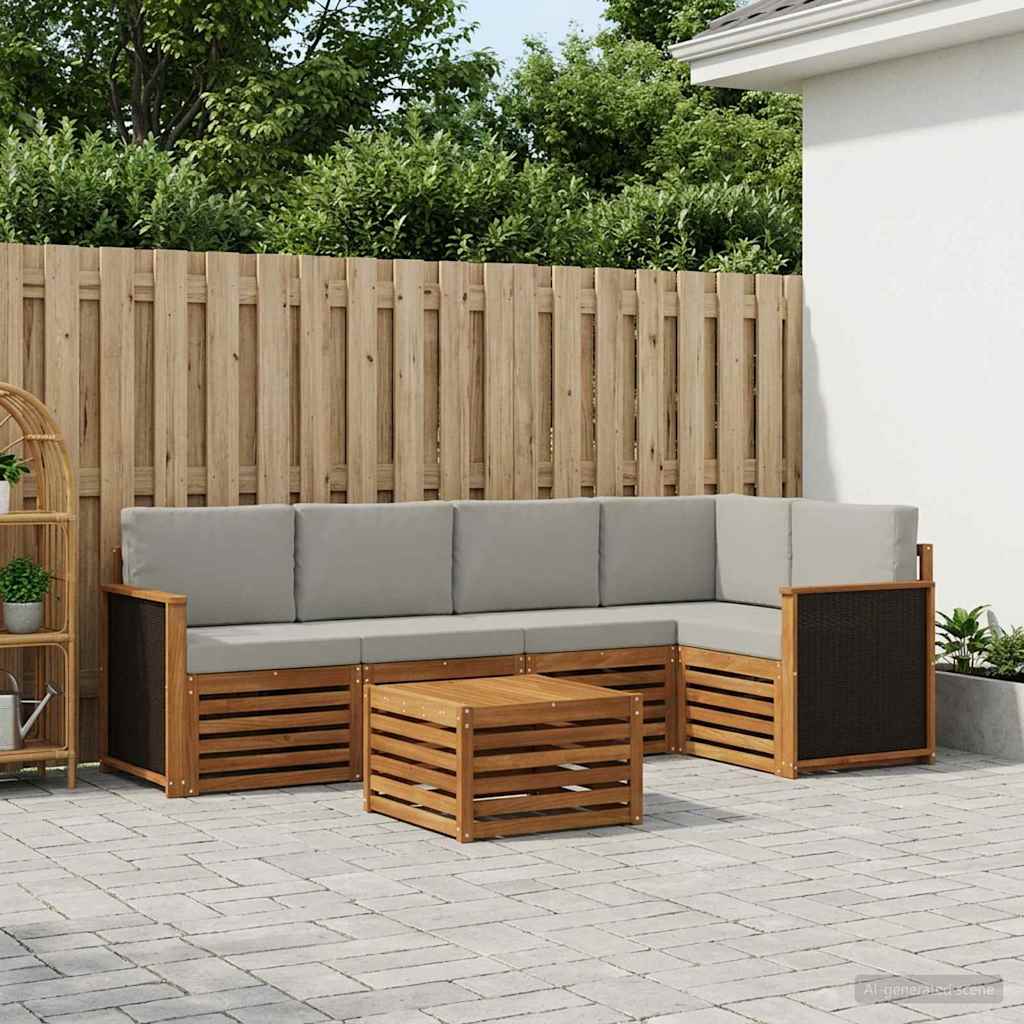 Outdoor-Sofagarnitur 5 stk. Natürlich und Hellgrau
