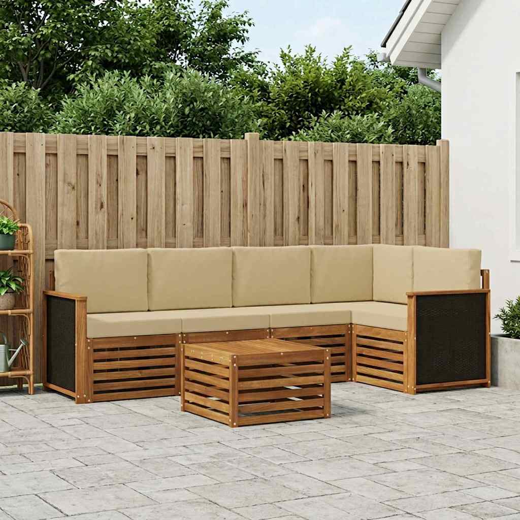 Ecksofa Set 5 pcs Natur Massives Akazienholz und Polyester