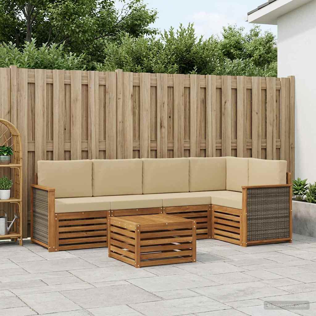Ecksofa Set 5 pcs Natur Massives Akazienholz und Polyester