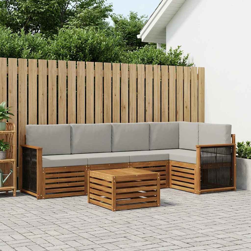 Outdoor-Sofagarnitur 5 stk. Natürlich und Hellgrau